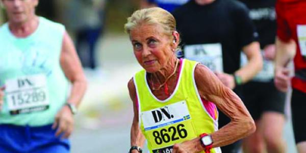 Elderly woman competing in a race