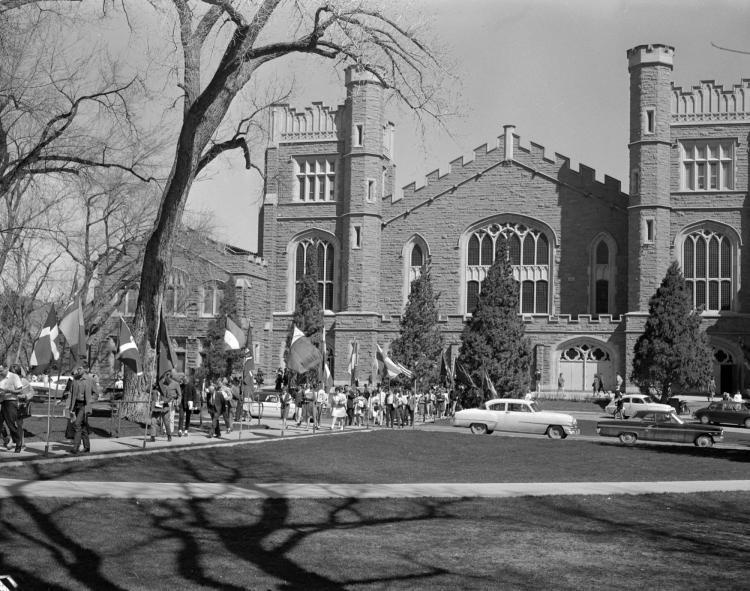 Conference on World Affairs in front of Macky Auditorium in 1950