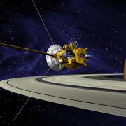 An artist's concept of Cassini during the Saturn orbit insertion. (NASA)
