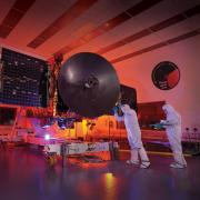 Engineers at CU Boulder’s Laboratory for Atmospheric and Space Physics (LASP) perform last-minute inspections of the Hope Probe spacecraft before its shipment to Dubai and the Tanegashima launch site in Japan.