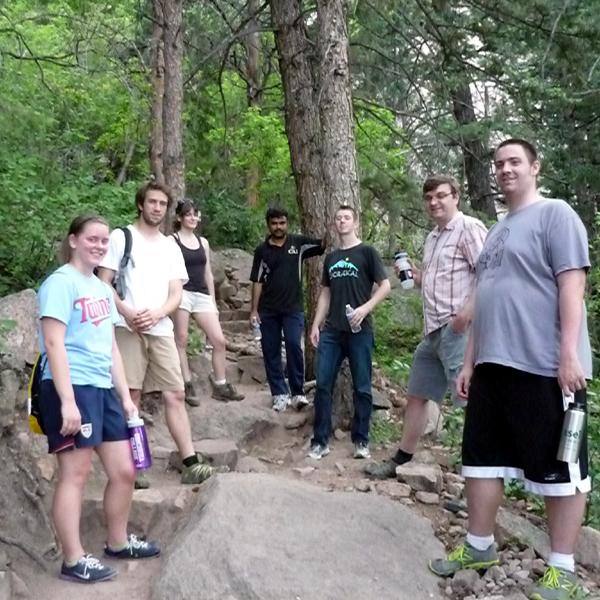 a group on the break during a group hike in 2013