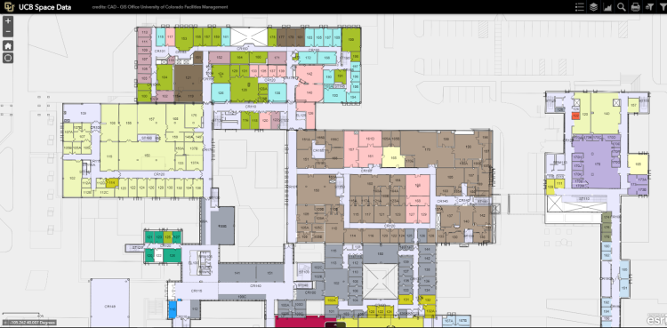 map example of space report with map shading of rooms view