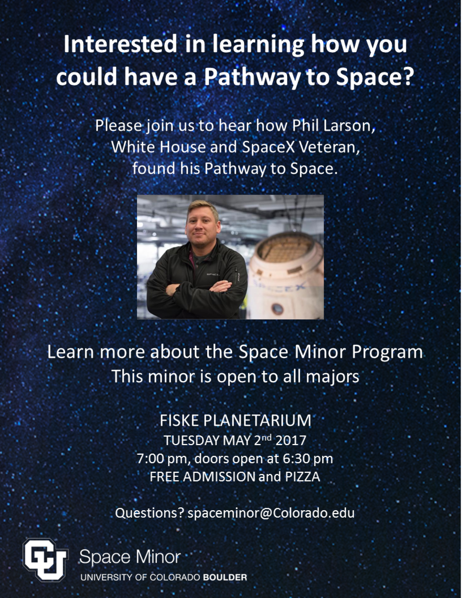 Space Minor Flier for event at Fiske Planetarium, May 2nd at 7:00pm