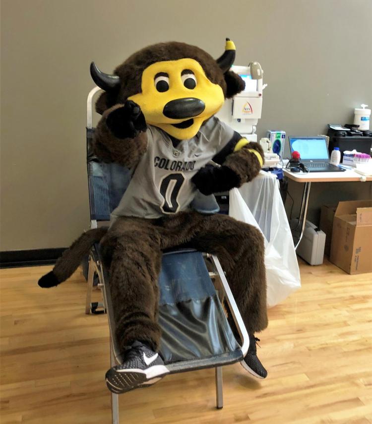 CU mascot Chip encourages you to save a life! 