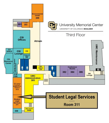 Map of the Student Legal Services office in the University Memorial Center