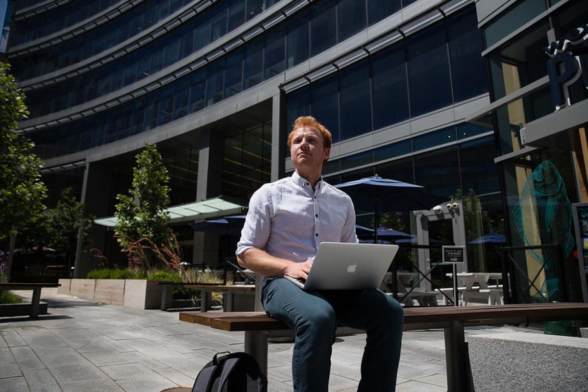 Man outside of a building
