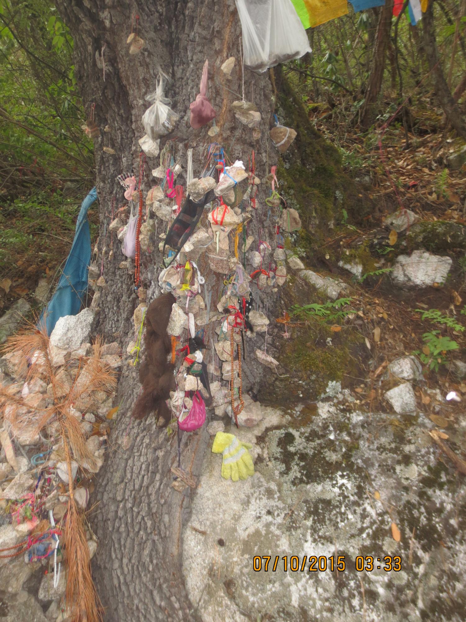 Along the route many pilgrims fasten stones to strings and hang them from trees. These 	are said to be loaded with the pilgrims’ sins, now left behind on the path.