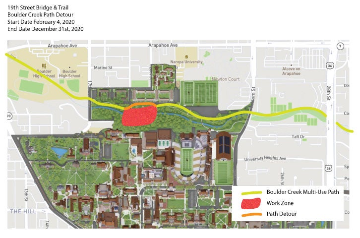 Work To Begin On New Pedestrian Bridge Linking Main Campus And   19th St Creek Bridge Detour 