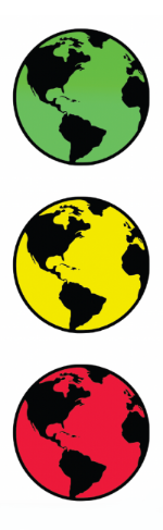 green, yellow and red globe icons to be used as carbon labels in a new campus pilot