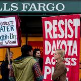 Dakota Access Pipeline protestors in front of Wells Fargo