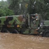Army truck in flood waters