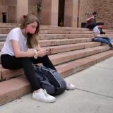 students on campus wearing masks