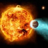 Artist's depiction of a hot Jupiter orbiting its home star
