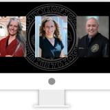 Photos of Nolbert Chavez, Callie Rennison and Ilana Spiegel appear within a computer monitor graphic.