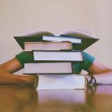 Student buried in books