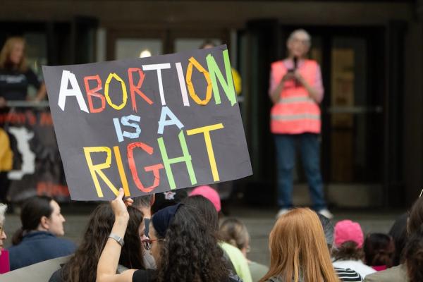 Rally sign reads 'Abortion is a right'
