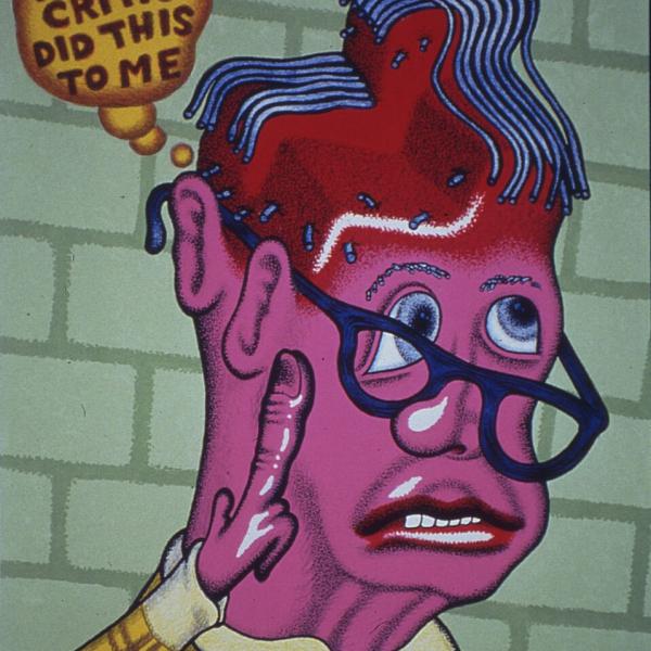 Peter Saul, American (b. 1934), Self Portrait with Haircut, 2003, Patron’s Impression 3/4, lithograph, 30 x 22 inches, Gift of the Artist and Shark’s Ink., Gift of funds from Polly and Mark Addison to the Polly and Mark Addison Collection, 2003.34, © Peter Saul 