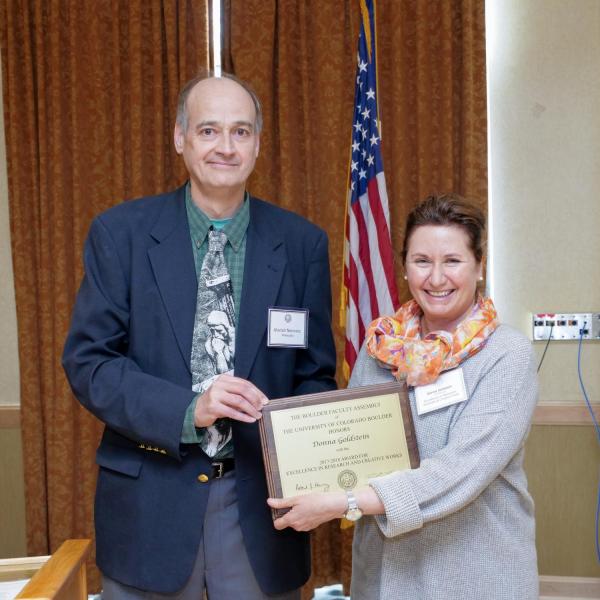 Research, Scholarly and Creative Work Award Selection Committee Chair Alastair Norcross and recipient Donna Goldstein