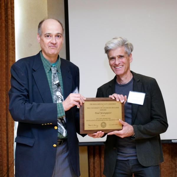 Research, Scholarly and Creative Work Award Selection Committee Chair Alastair Norcross and recipient Paul Youngquist