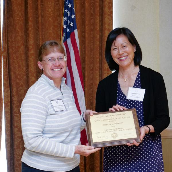 Teaching and Pedagogy Award Selection Committee Chair Roseanna Neupauer and recipient Marcia Yonemoto