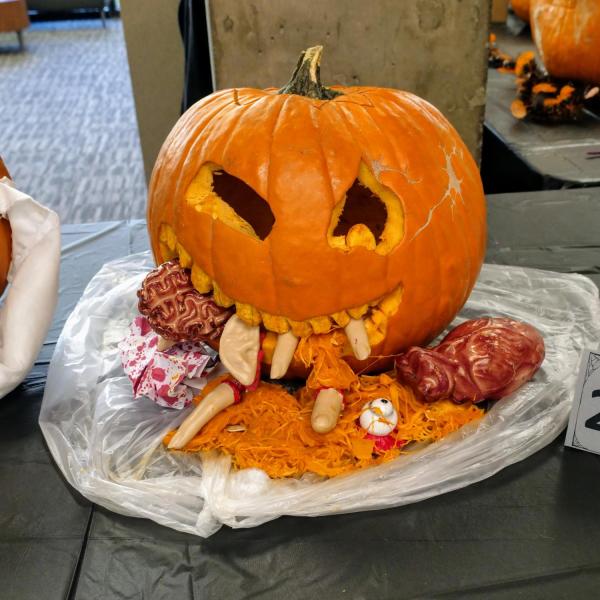A gory entry in the annual engineering college pumpkin carving contest. Photo by Glenn Asakawa.