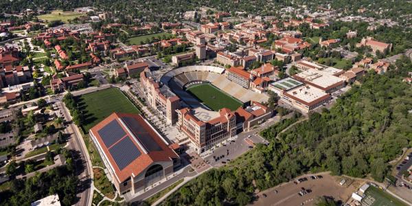 Aerial view of Folsom Field and other Athletics facilities