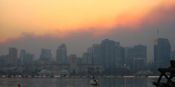 Smoke over the san diego skyline