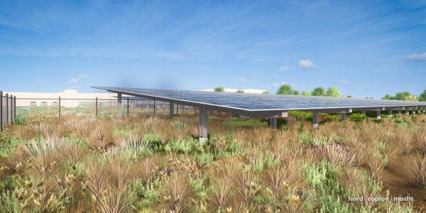 artist's rendering of a solar array to be built on East Campus