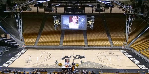 The memorial service for Teri Leiker is held at the CU Events Center on April 9, 2021.