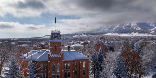 Old Main and CU Boulder campus take from drone.