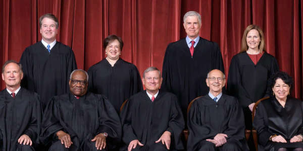 Nine justices of the U.S. Supreme Court pose for a photo