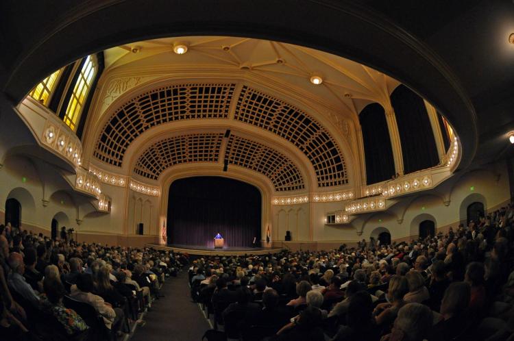 Alice Rivlin speaks at Macky Auditorium during the 2012 Conference on World Affairs
