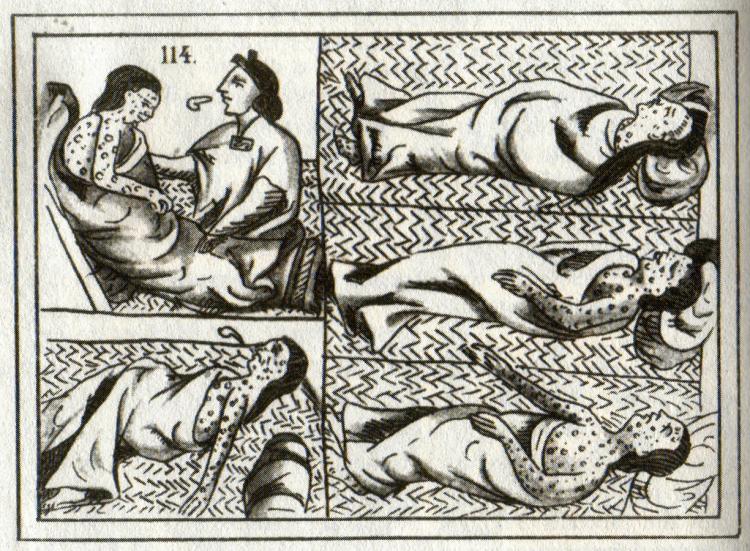 Several panels showing people suffering from smallpox