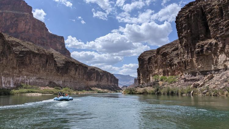 Boats rafting through the Grand Canyon