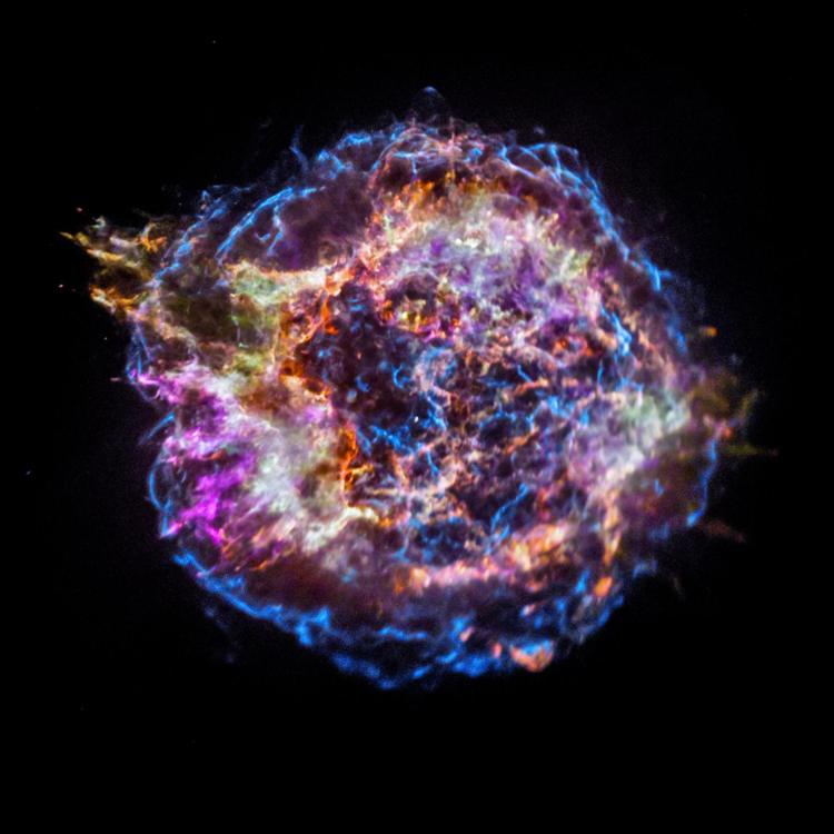 Cassiopeia A glows in multiple colors