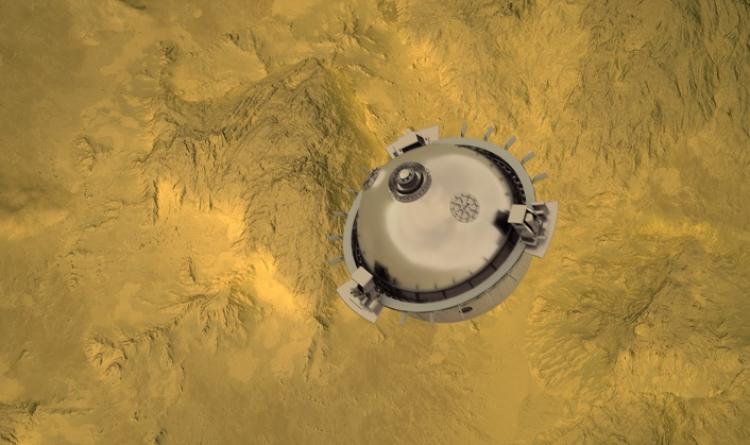 Illustration of probe above a yellow planetary surface