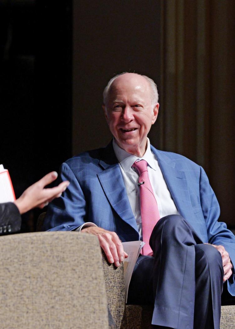 David Gergen speaking in Macky Auditorium