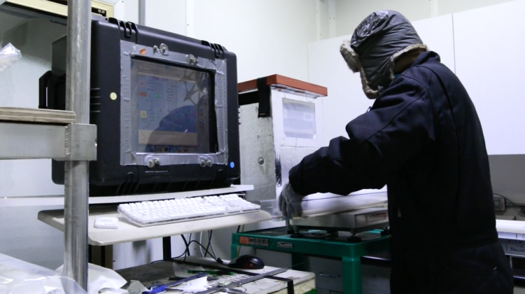 student working in the ice core lab