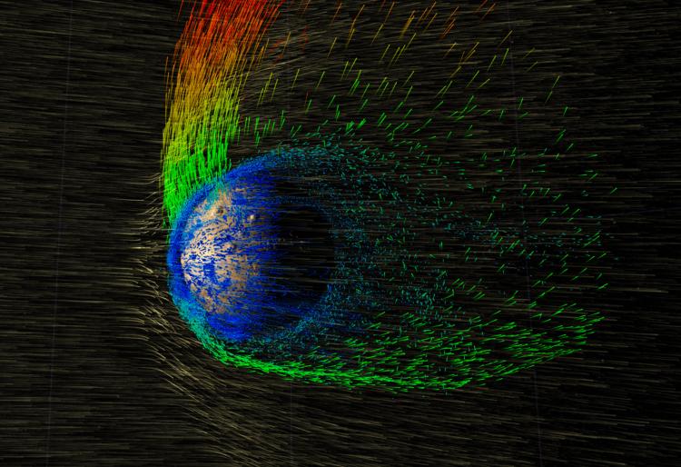 Colorful streaks show ions escaping from Mars' atmosphere