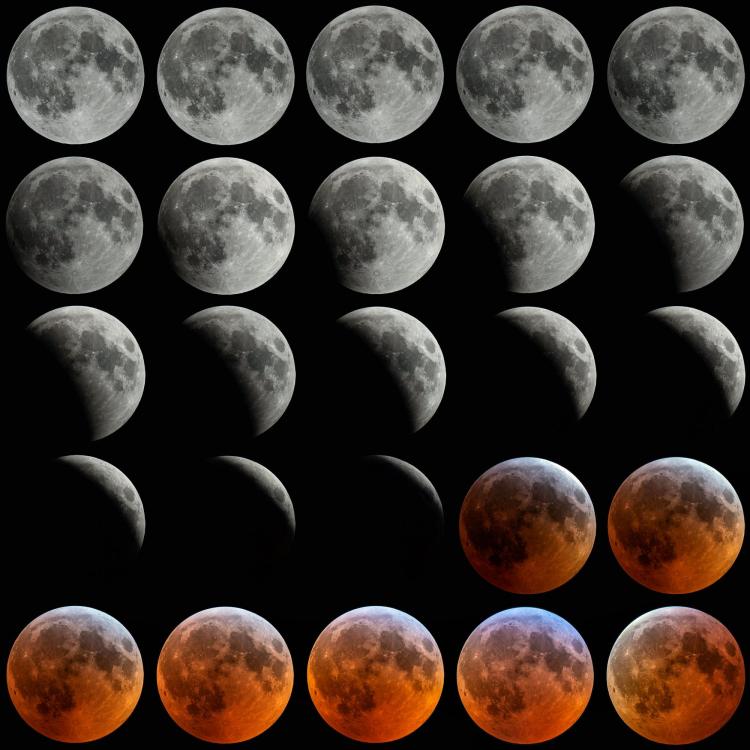 Time lapse of the moon during a total lunar eclipse in January 2019.