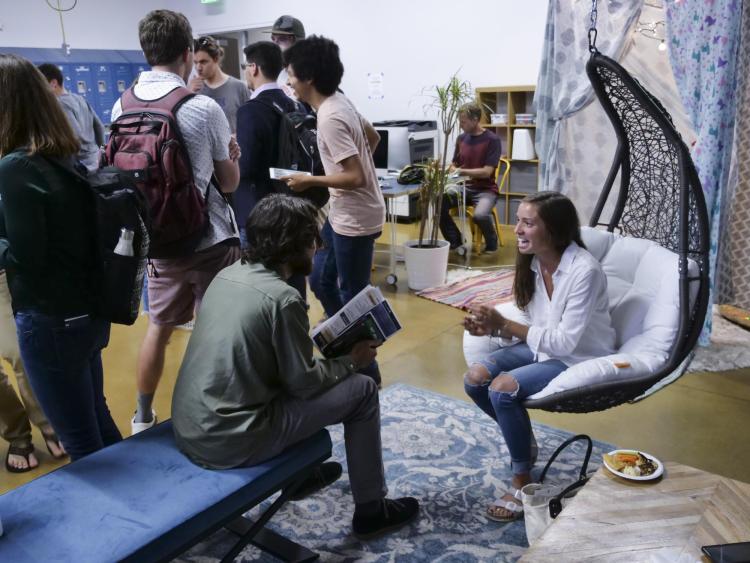 Students hang out in the campus Startup Hub