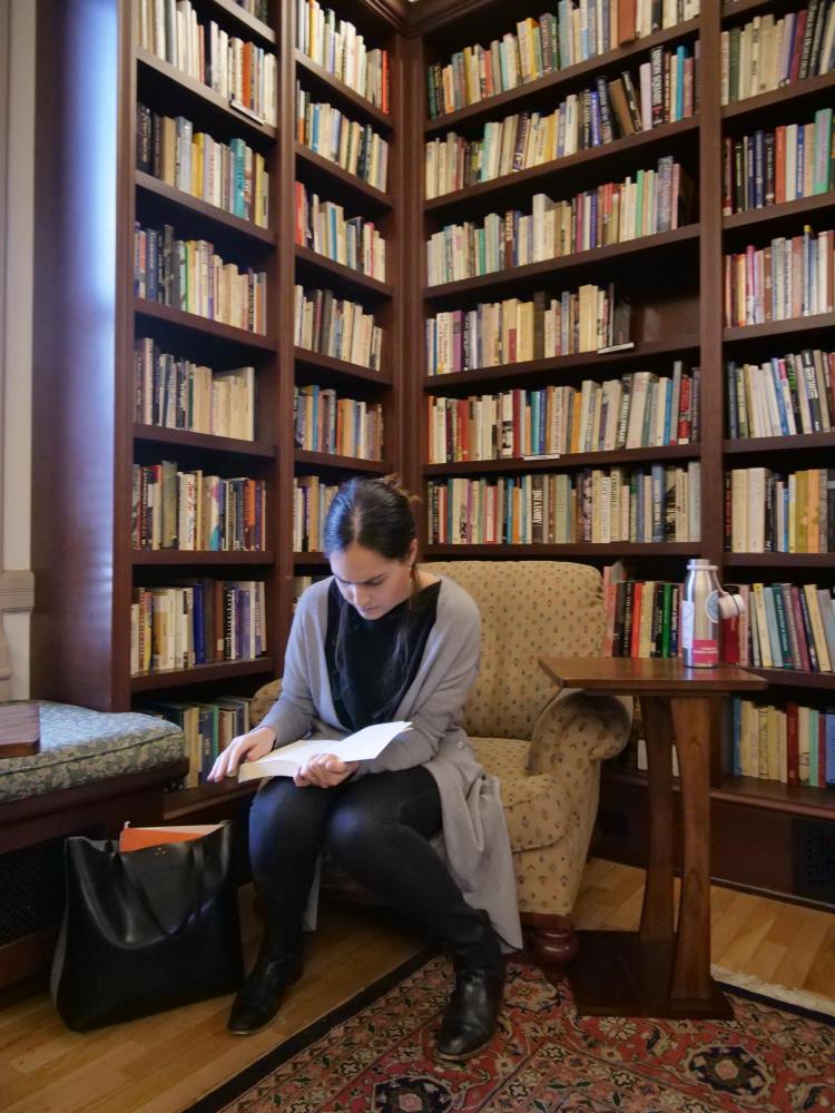 Grad student studying in reading room