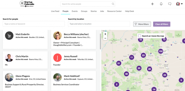 Screenshot of users on the Startup Colorado Network