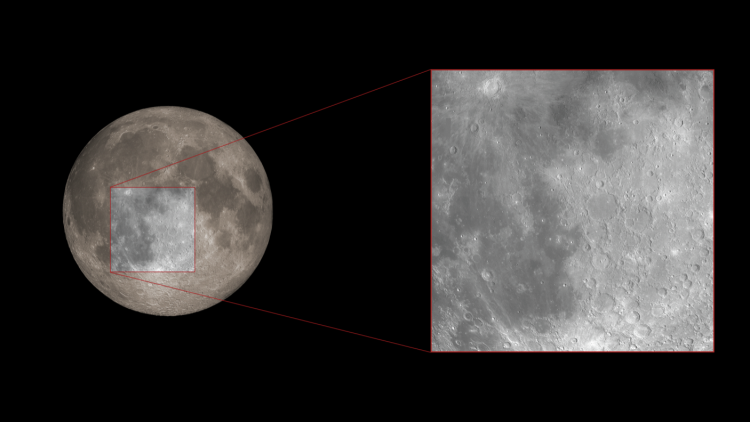 Diagram showing a close up of a specific region of the moon.