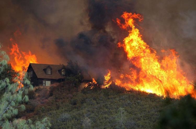 Fire consumes a home in Lake County California