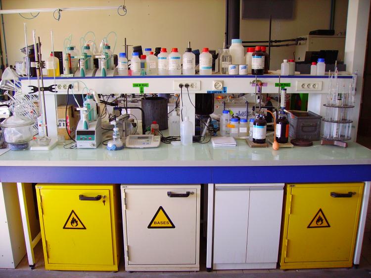 a workbench in a chemistry lab