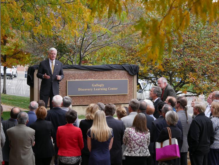 Jim Gallogly, CU Engineering School alumnus, CEO of LyondellBasell Industries and member of the CU Engineering Advisory Council, speaks after being honored by having the Discovery Learning Center