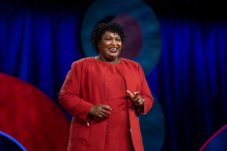 Stacey Abrams giving a TED Talk in 2018
