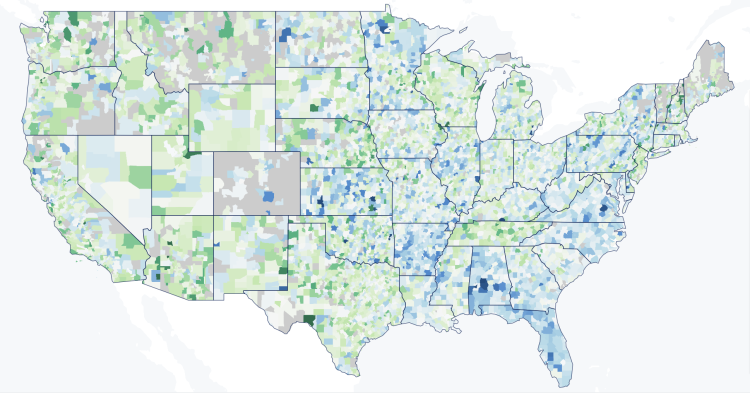 National map of how much students learn each year.