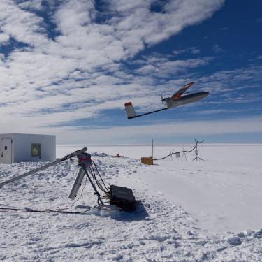 A drone taking off in Greenland